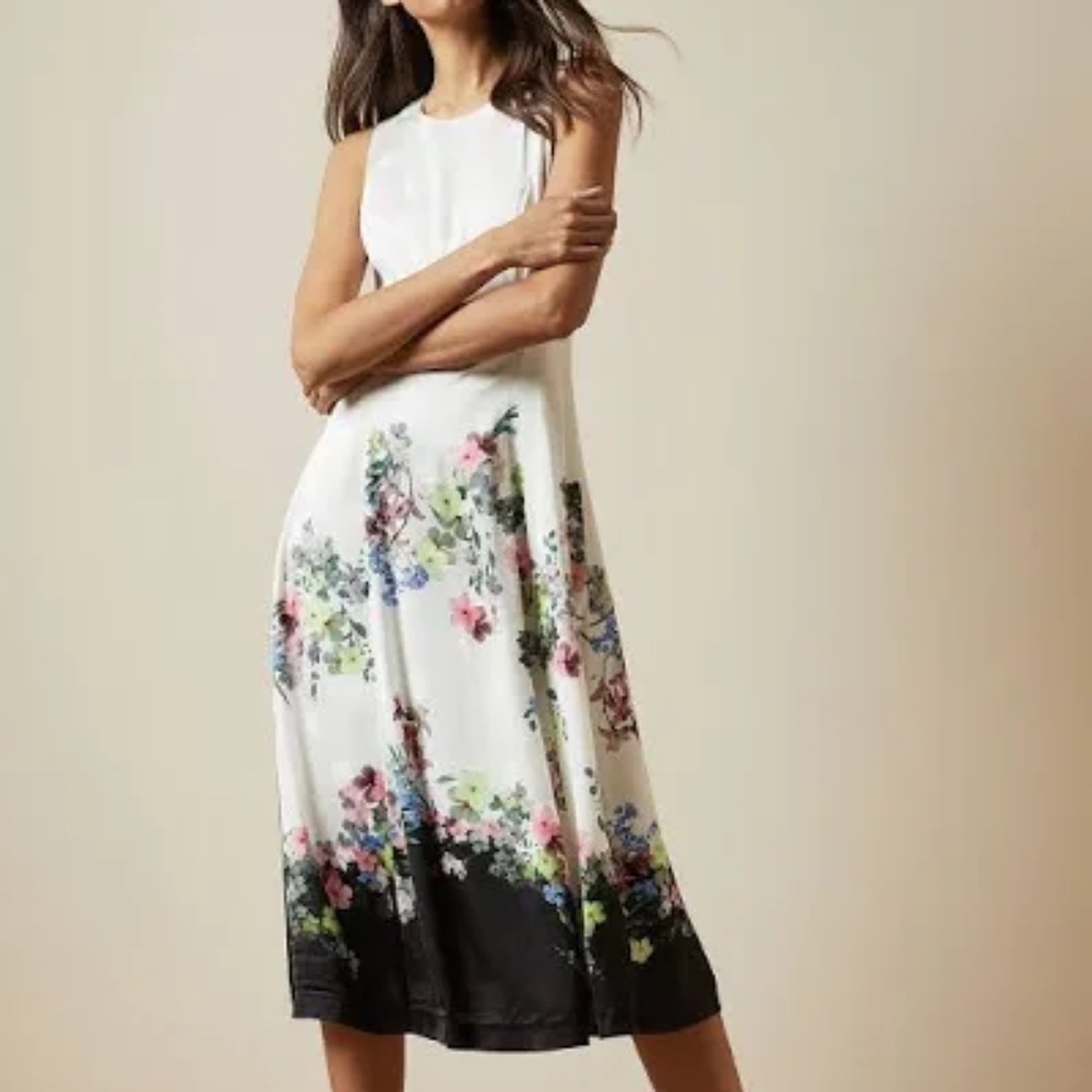 Ted Baker Floral Midi Dress - White and Black